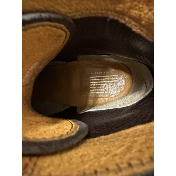 Frye Sabrina 9.5 brown oiled suede lace up 2" block heel ankle boots lug combat - Picture 9 of 10